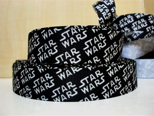 Elastic Ribbon Star Wars Words 16mm Wide - Sold per metre Black