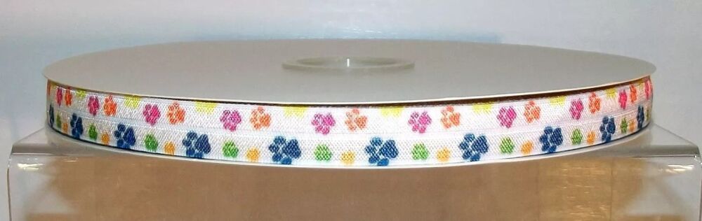 Elastic Ribbon Paw Prints 16mm Wide - Sold per metre White