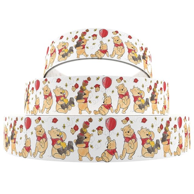 Elastic Ribbon Winnie the Pooh 16mm Wide - Sold per metre White