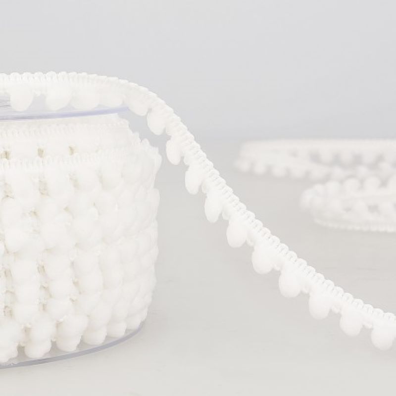 Pom Pom Mini Bobble Trim 10mm Wide - White #01