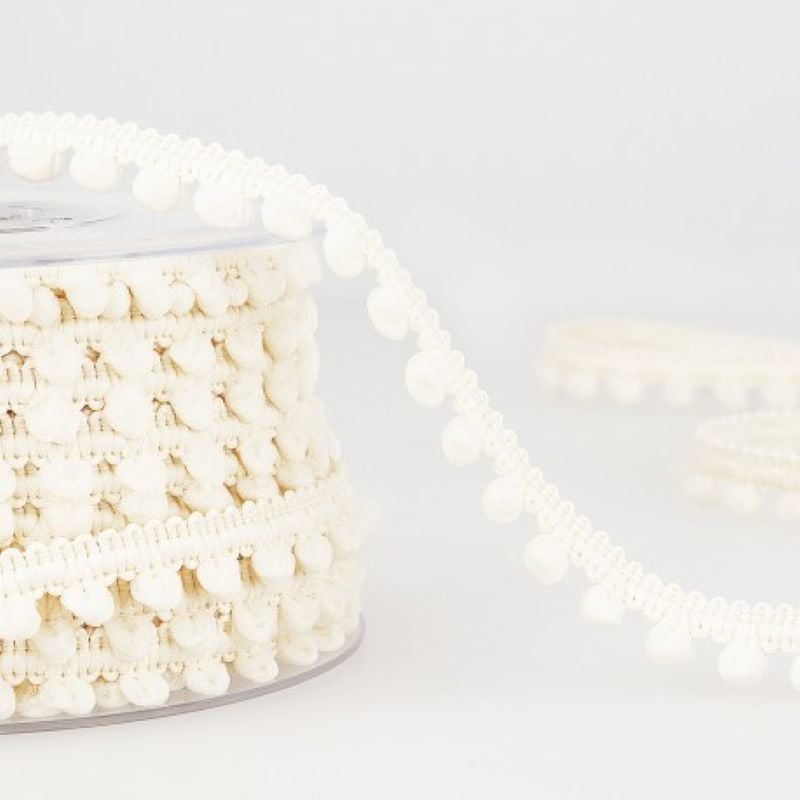 Pom Pom Mini Bobble Trim 10mm Wide - Cream