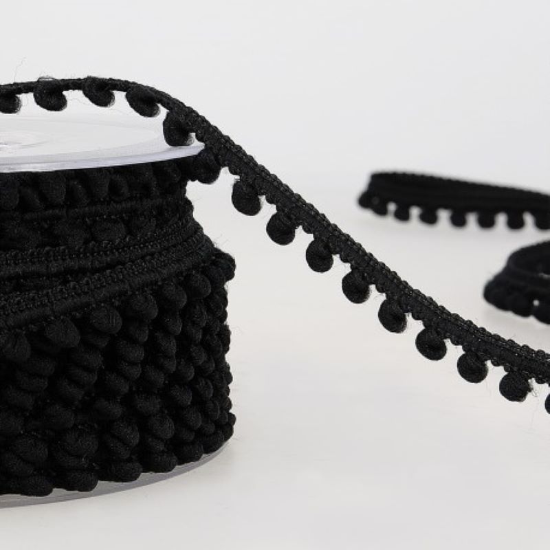 Pom Pom Mini Bobble Trim 10mm Wide - Black #14
