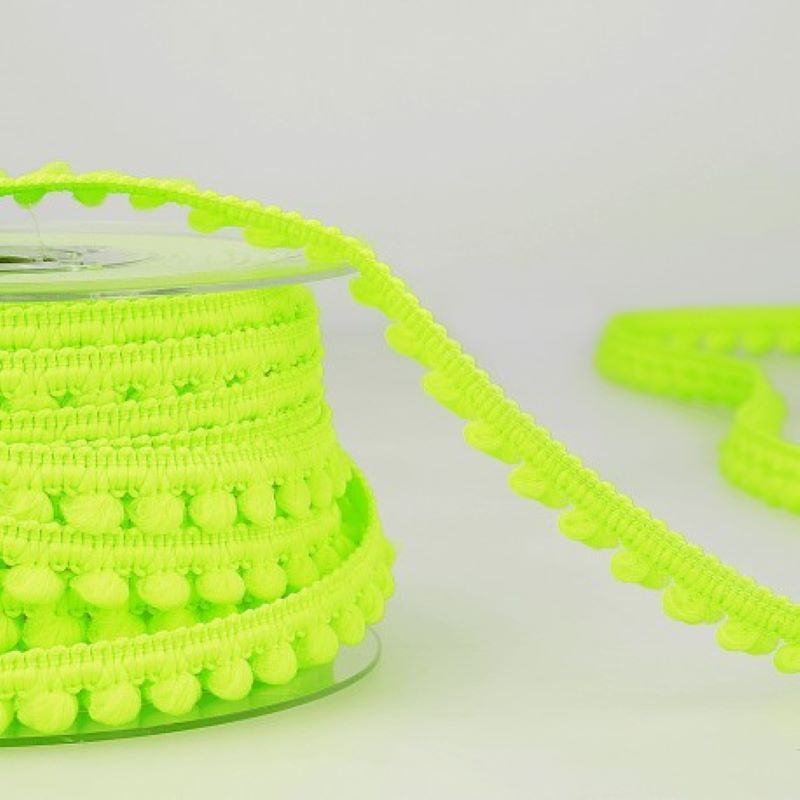 Pom Pom Mini Bobble Trim 10mm Wide - Neon Green #202