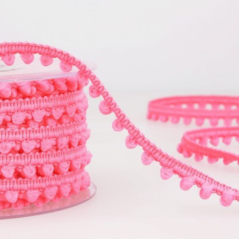 Pom Pom Mini Bobble Trim 10mm Wide - Neon Pink #204