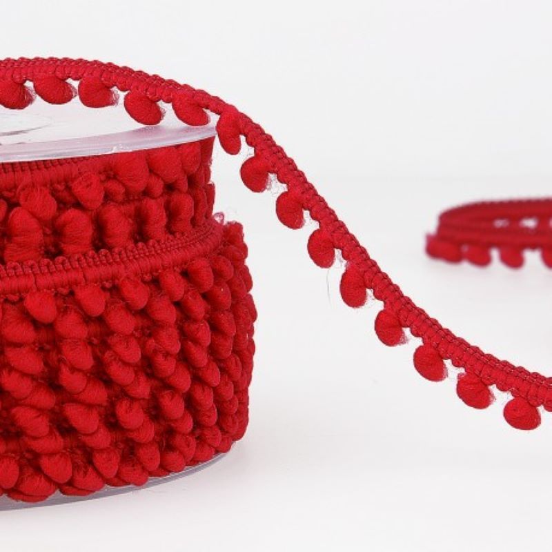 Pom Pom Mini Bobble Trim 10mm Wide - Red #108