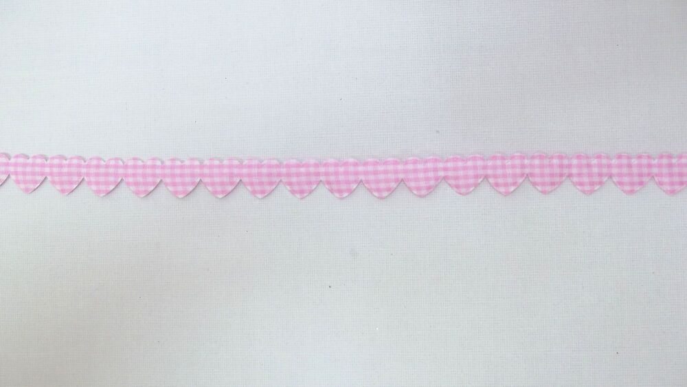 Padded Hearts Gingham Garland Trim 15mm - Baby Pink #74