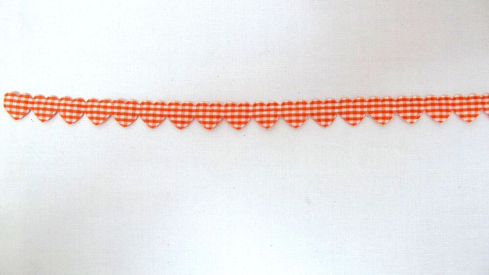 Padded Hearts Gingham Garland Trim 15mm - Orange #83