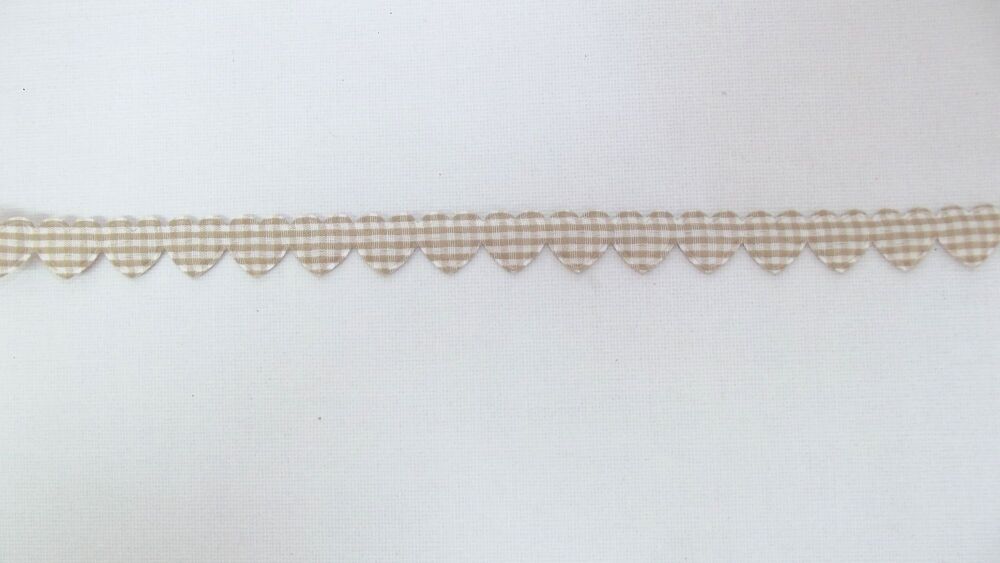 Padded Hearts Gingham Garland Trim 15mm - Coffee #40