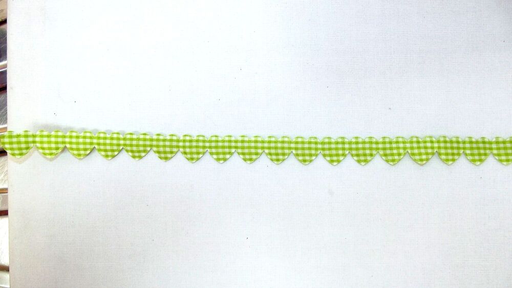 Padded Hearts Gingham Garland Trim 15mm - Lime Green #16