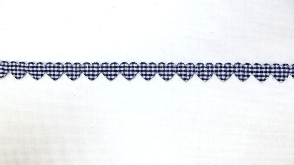 Padded Hearts Gingham Garland Trim 15mm - Navy #23