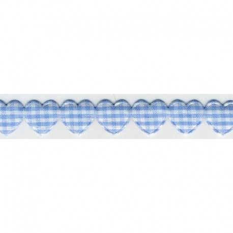 Padded Hearts Gingham Garland Trim 15mm - Light Blue #03