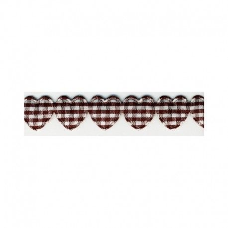 Padded Hearts Gingham Garland Trim 15mm - Chocolate #56