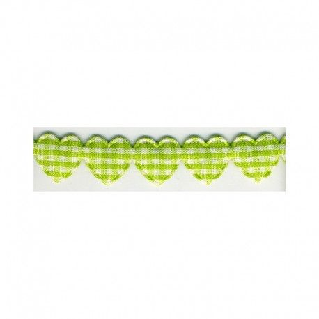 Padded Hearts Gingham Garland Trim 15mm - Lime Green #16