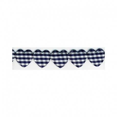 Padded Hearts Gingham Garland Trim 15mm - Navy #23