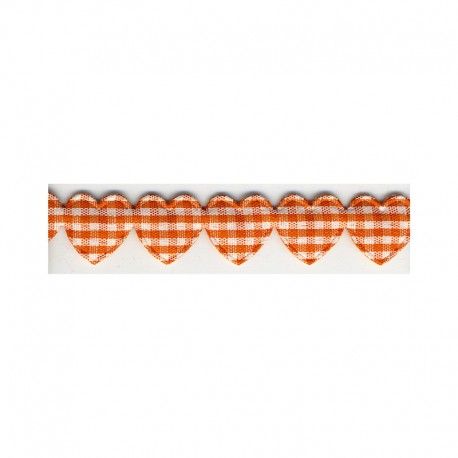 Padded Hearts Gingham Garland Trim 15mm - Orange #83