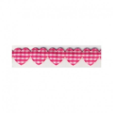 Padded Hearts Gingham Garland Trim 15mm - Fuchsia Pink #73