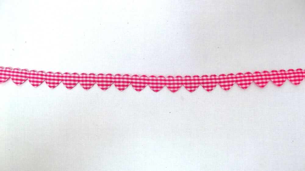 Padded Hearts Gingham Garland Trim 15mm - Fuchsia Pink #73