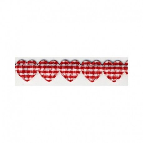 Padded Hearts Gingham Garland Trim 15mm - Red #08