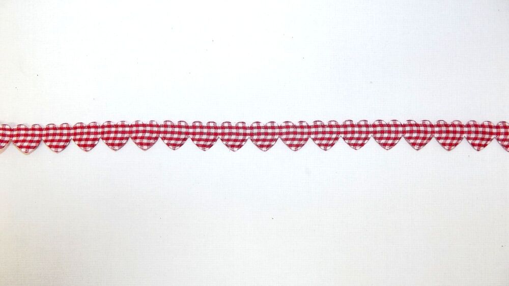 Padded Hearts Gingham Garland Trim 15mm - Red #08