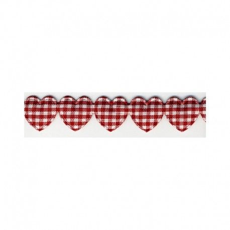 Padded Hearts Gingham Garland Trim 15mm - Wine #72