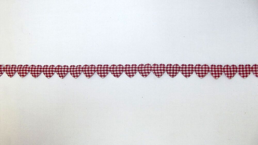 Padded Hearts Gingham Garland Trim 15mm - Wine #72