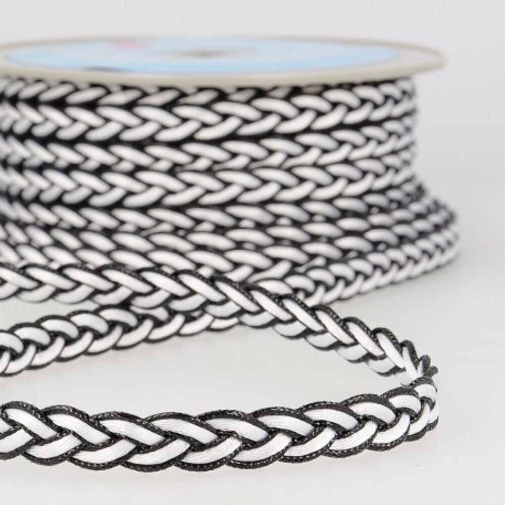 Plaited Gimp Braid 12mm Wide S7761 White with Black Edge #101