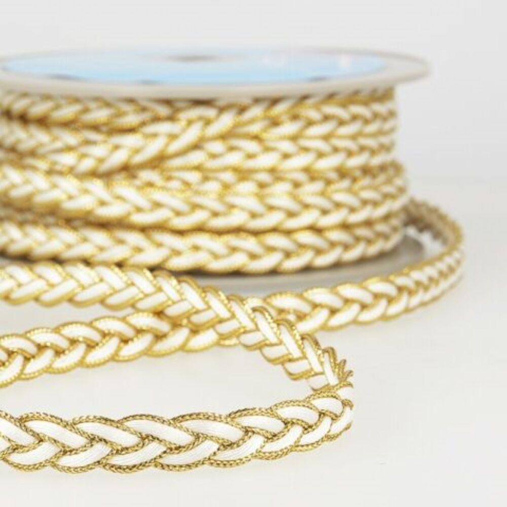 Plaited Gimp Braid 12mm Wide S7761 White with Gold Edge #151