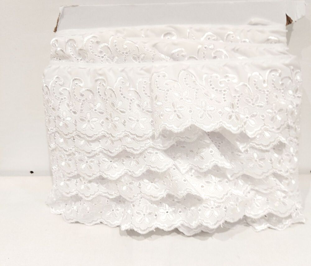 Broderie Anglaise Gathered Scalloped Trim 75mm Wide White