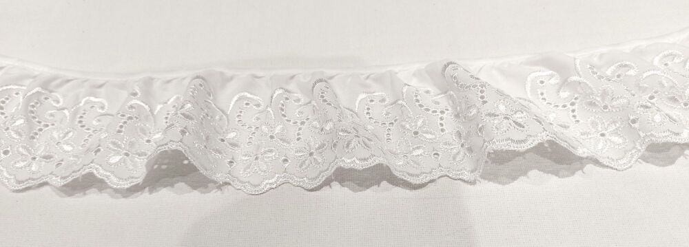 Broderie Anglaise Gathered Scalloped Trim 75mm Wide White