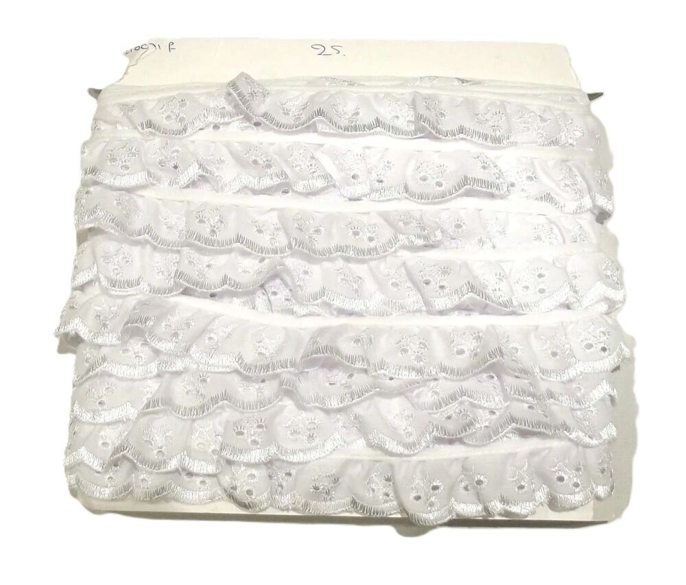 Broderie Anglaise Gathered Scalloped Trim 50mm Wide White