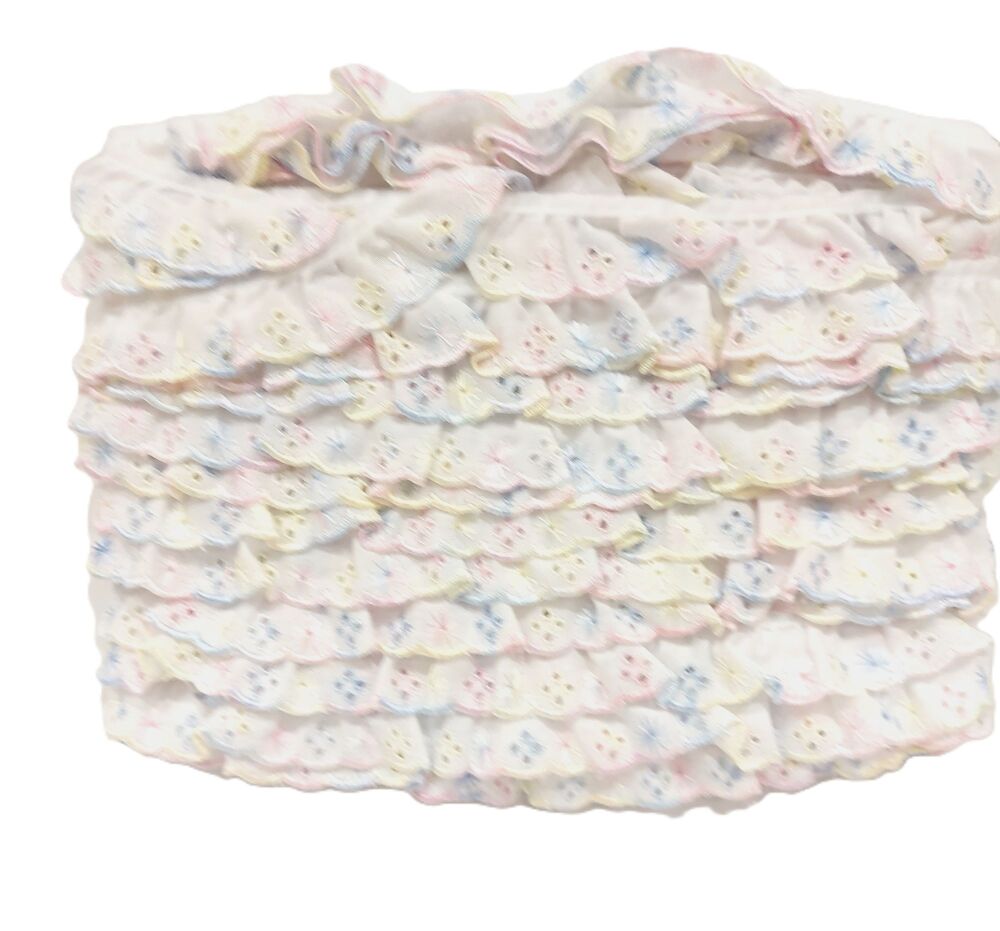 Broderie Anglaise Gathered Scalloped Trim 25mm Wide White with Pastel Edge