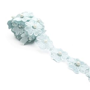 Pearl Flower Trim Embroidery Applique 40mm Wide Mint Green