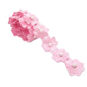 Pearl Flower Trim Embroidery Applique 40mm Wide Pink