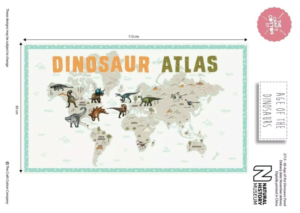 Dinosaur World Atlas Panel Natural History Museum 60cm x 110cm approx 2713-06