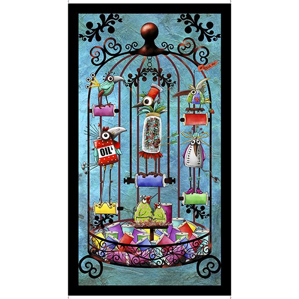 Steampunk Stitchery Quilt Panel 60cm x 110cm approx 29392B Birdcage - Blac