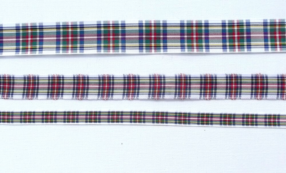 Tartan Ribbon Dress Stuart 7/10/16/25/38/70mm Widths Sold per metre White