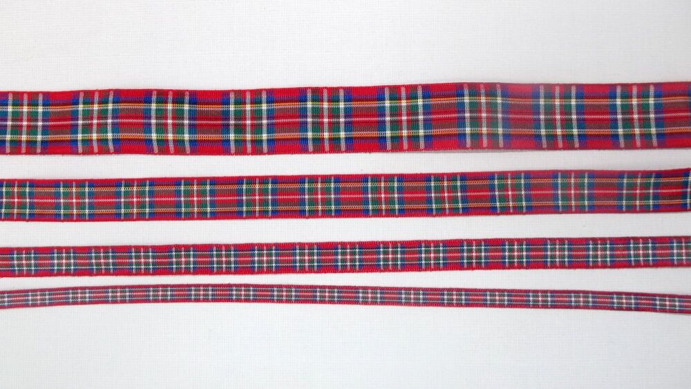 Tartan Ribbon Royal Stewart 7/10/16/25/38/70mm Widths Sold per metre Red