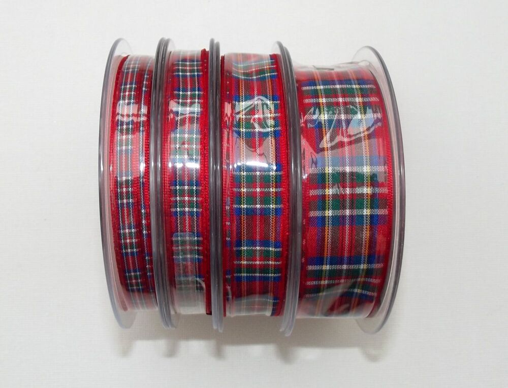 Tartan Ribbon Royal Stewart 7/10/16/25/38/70mm Widths Sold per metre Red