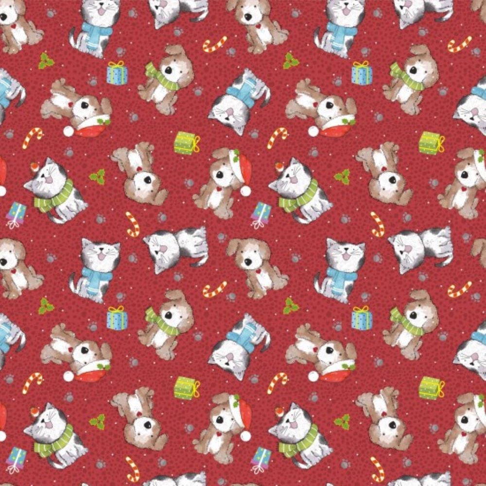 Christmas Fabric Festive Cats and Dogs 112cm (44