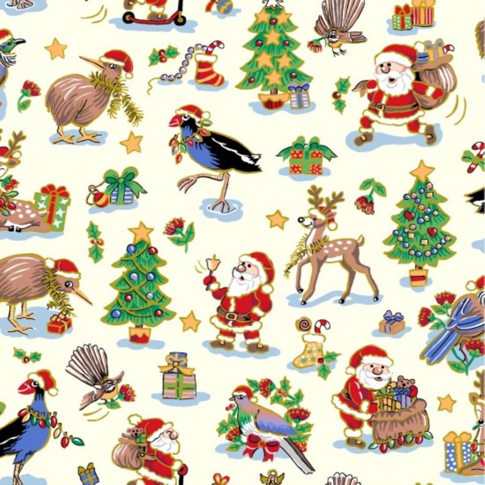 Christmas Fabric Kiwi Christmas 112cm (44") Wide Sold as FQ, 1/2m or 1m 81330-102 Cream