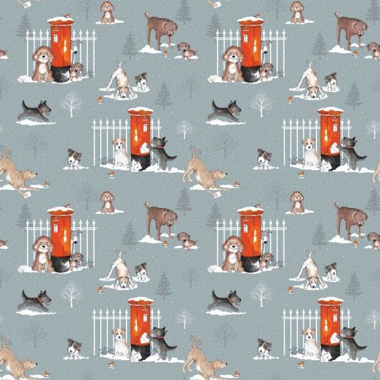 Christmas Fabric Winter Moon 112cm (44") Wide Sold as FQ, 1/2m or 1m Dogs/Post 80970-106