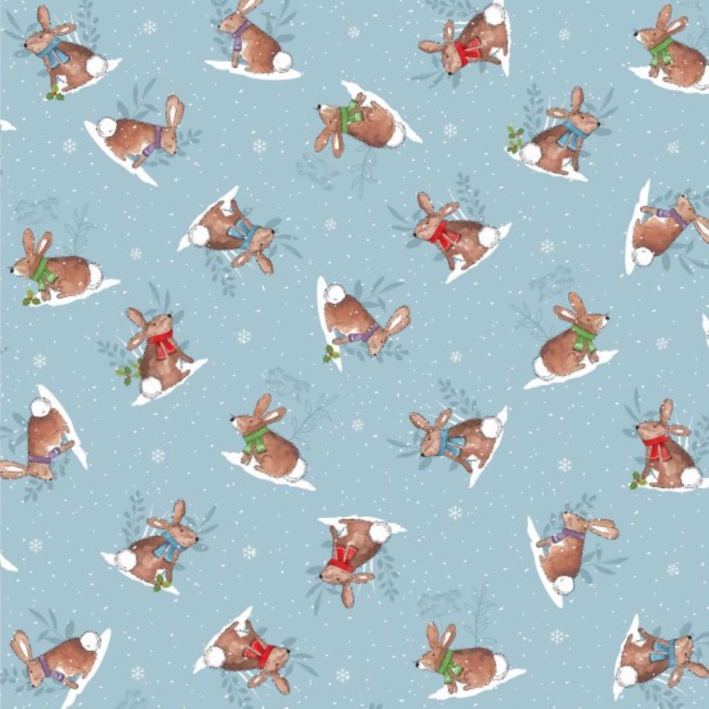 Christmas Fabric Winter Wonderland 112cm (44") Wide Sold as FQ, 1/2m or 1m Rabbits 81370-102