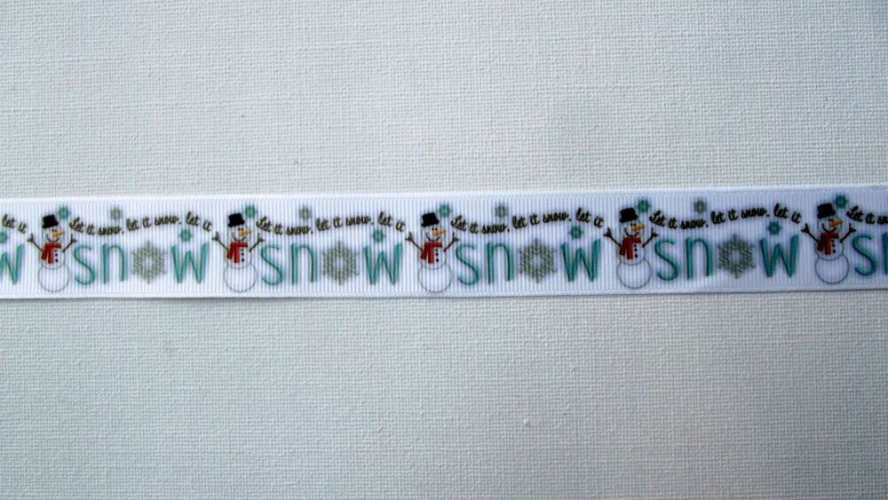 Christmas Grosgrain Ribbon 25mm Wide Sold per Metre Let it Snow - White