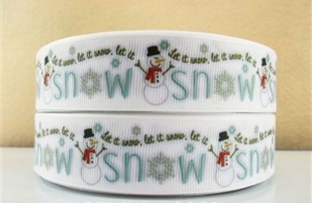 Christmas Grosgrain Ribbon 25mm Wide Sold per Metre Let it Snow - White