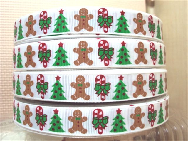 Christmas Grosgrain Ribbon 16/22/38mm Wide Sold per Metre Gingerbread Man