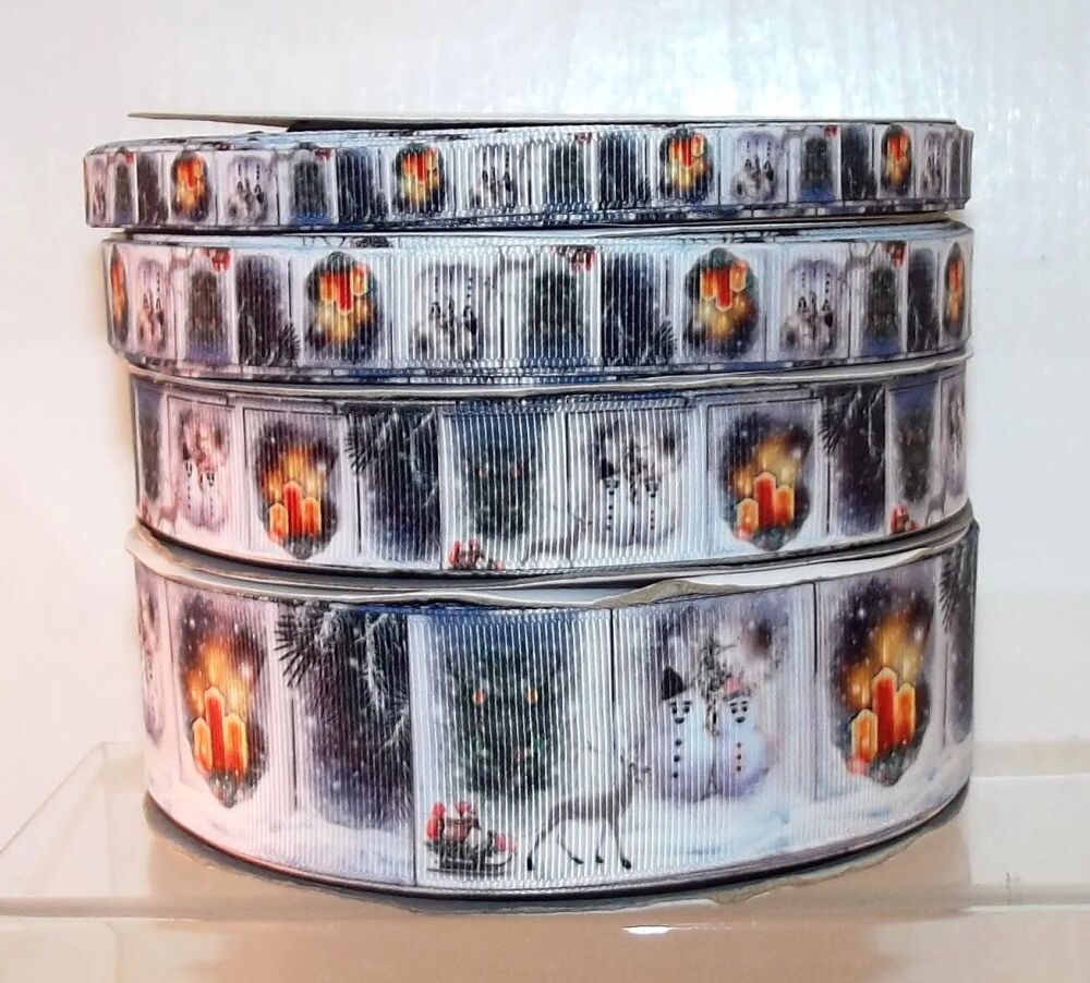 Christmas Grosgrain Ribbon 10/16/22/38mm Widths Sold per Metre Candles
