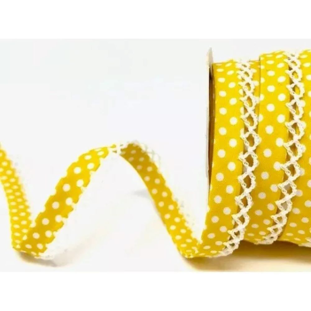 Picot Edge Polka Dot Bias Binding 12mm Wide 100% Cotton Sold per Metre Must