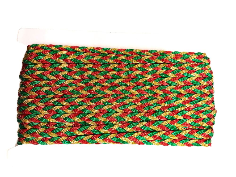 Christmas Plaited Gimp Braid 12mm Wide Red, Green and Gold