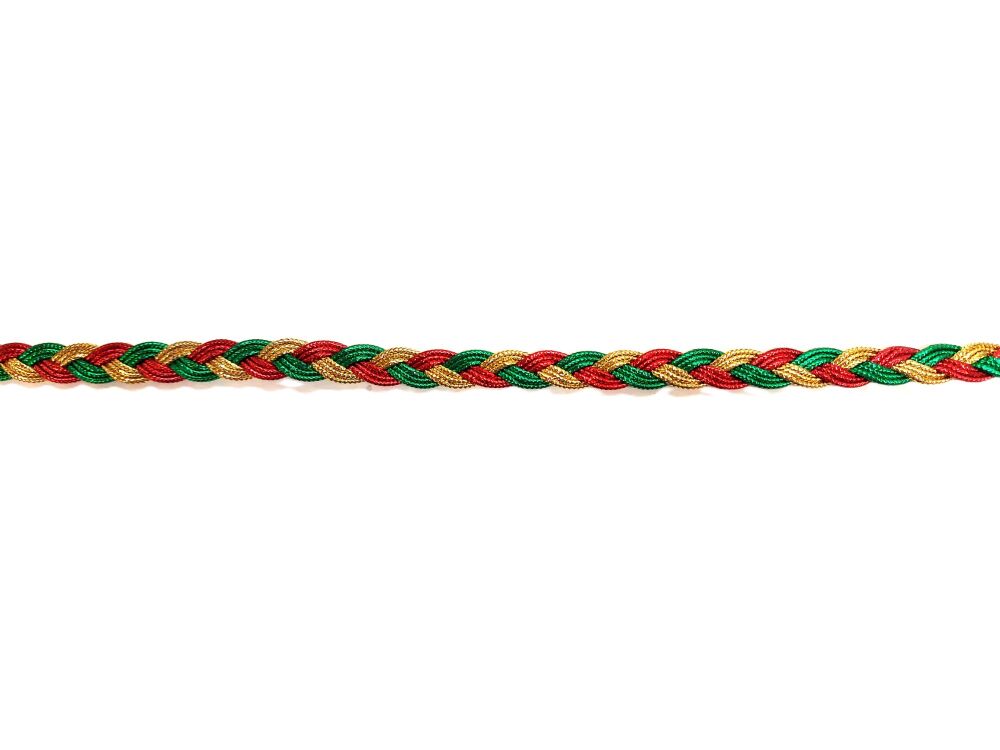 Christmas Plaited Braid 12mm Wide Sold per Metre Red, Green and Gold