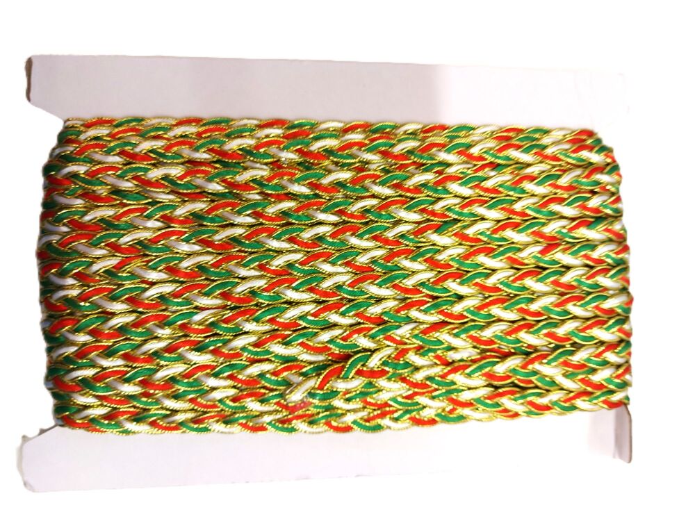 Christmas Plaited Gimp Braid 12mm Wide Red, Green and White